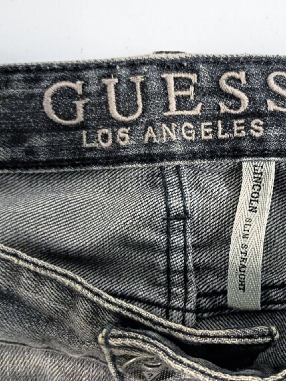Vintage Guess Los Angeles Jeans Mens 32 Lincoln Slim Straight Black Faded Denim